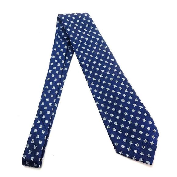 Land's End Silk Tie Blue Woven Geometric - Picture 6 of 6